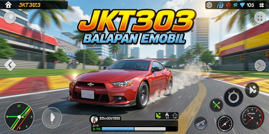 Tampilan gameplay menegangkan saat balapan mobil di JKT303.