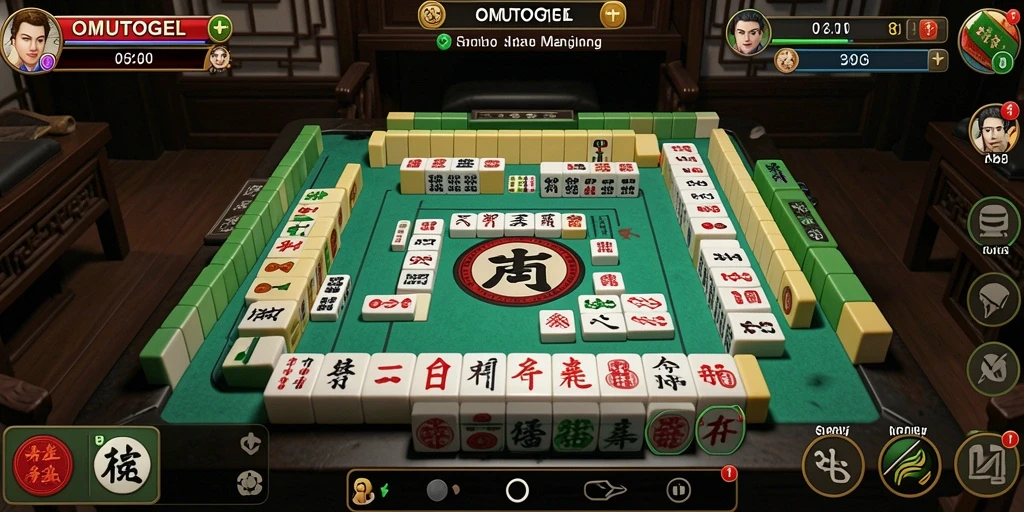 Screenshot gameplay OMUTOGEL menampilkan suasana permainan Mahjong yang seru.