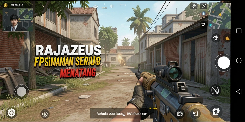 Screenshot utama RAJAZEUS menampilkan aksi tembak-menembak yang intens.