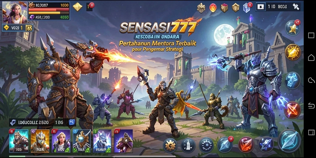 Tangkapan layar gameplay SENSASI777 yang menampilkan aksi Tower Defense yang mendebarkan.