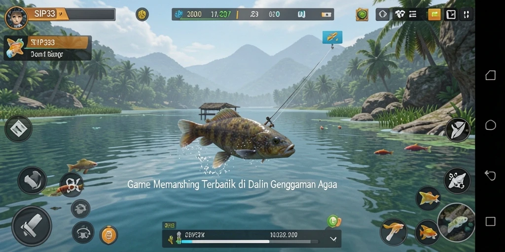 Gameplay SIP33 yang menampilkan aksi memancing yang seru.