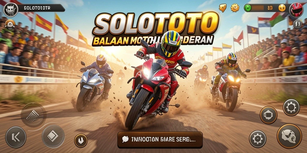 Gameplay menegangkan SOLOTOTO dengan motor balap yang cepat.