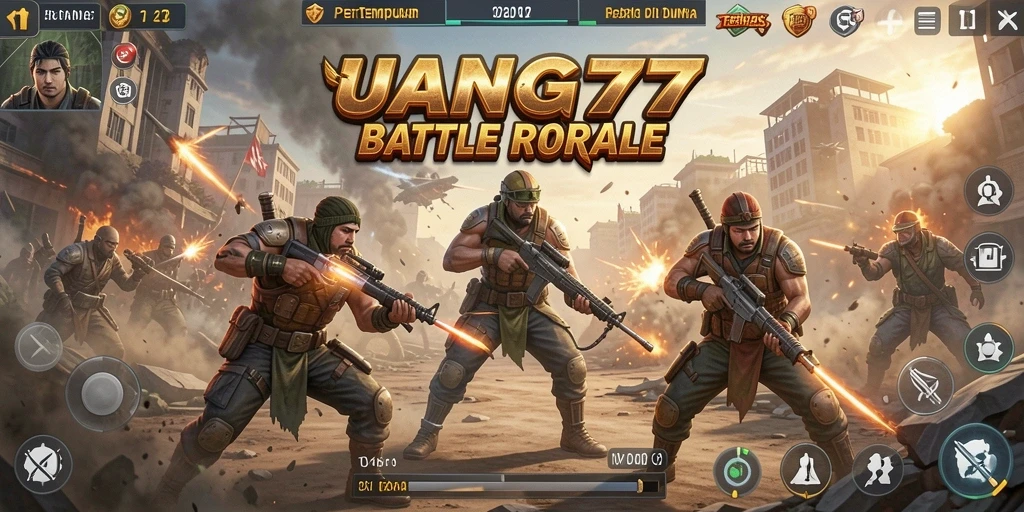 Screenshot UANG77 menampilkan aksi seru di arena Battle Royale.