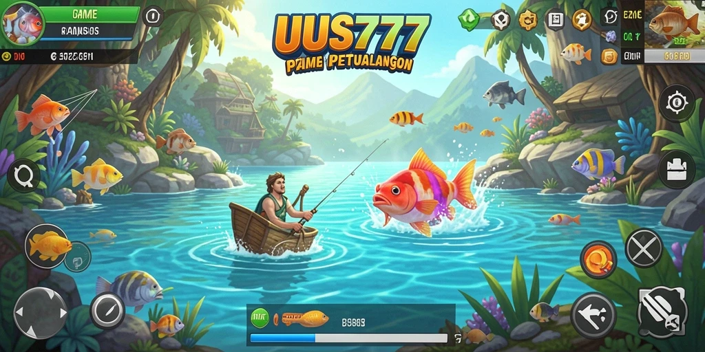 Tampilan screenshot utama UUS777 yang menampilkan aksi memancing seru.